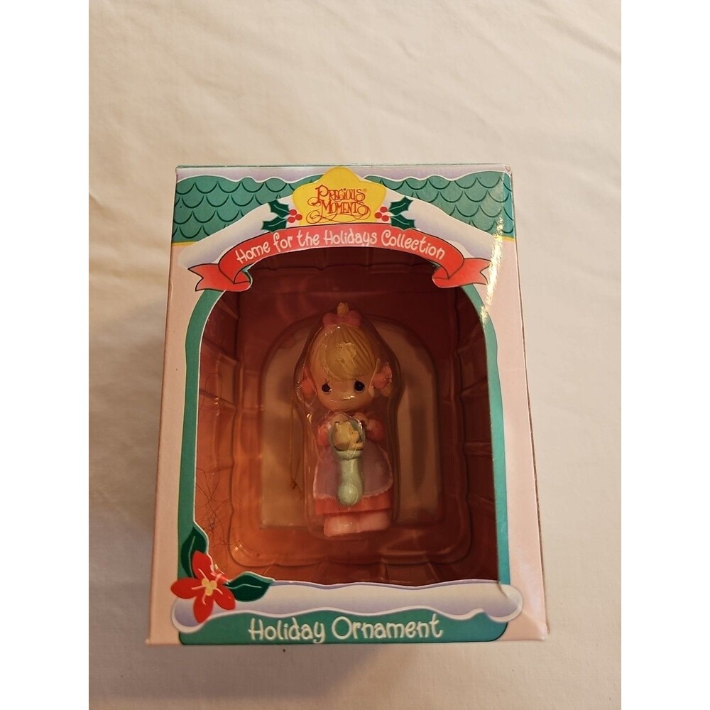 1995 Precious Moments Home for the Holidays Girl w/Kitten in Stocking Ornament